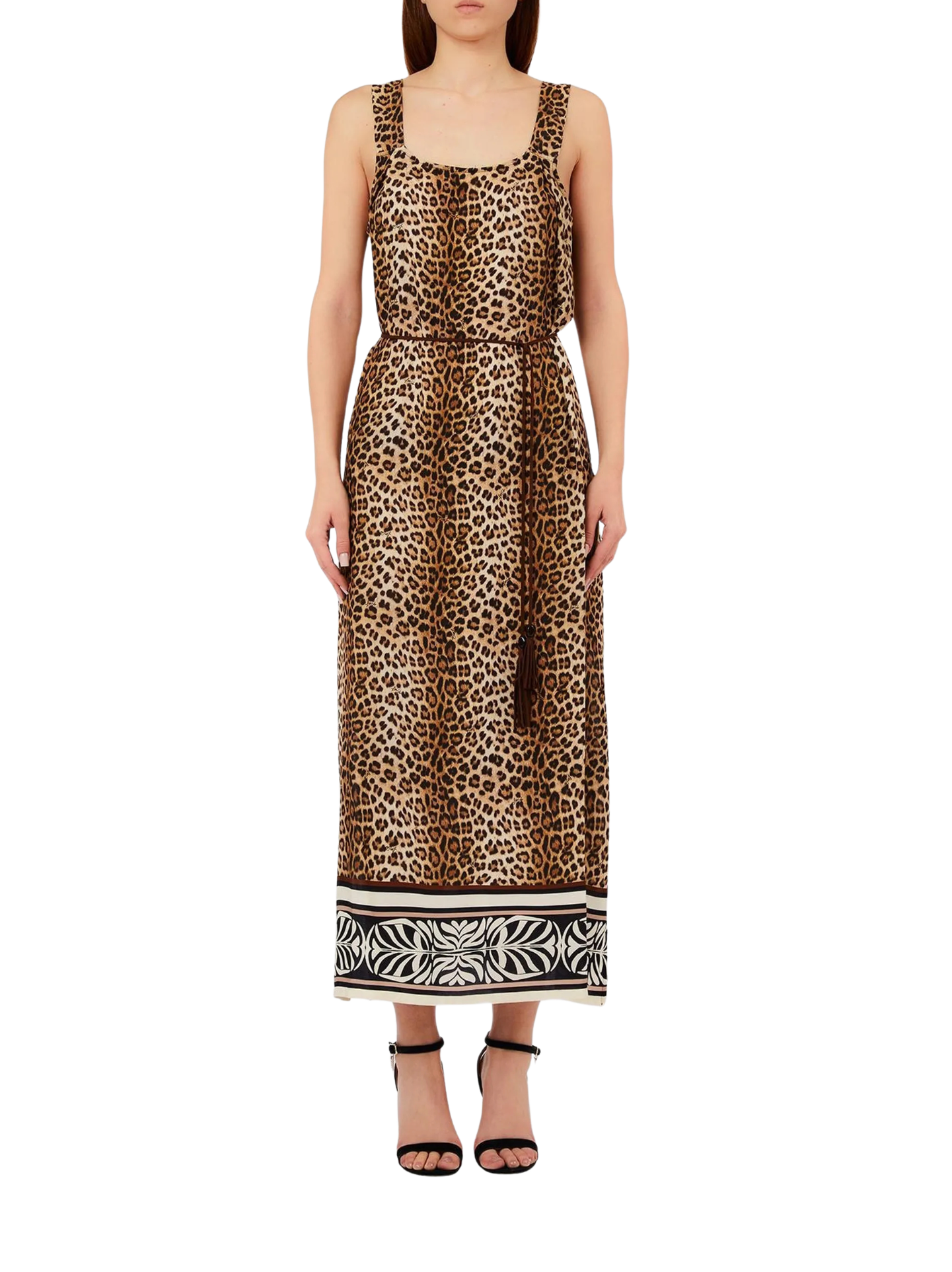 Abito con stampa animalier e nappine