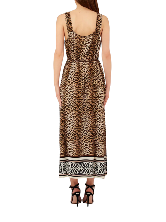 Abito con stampa animalier e nappine