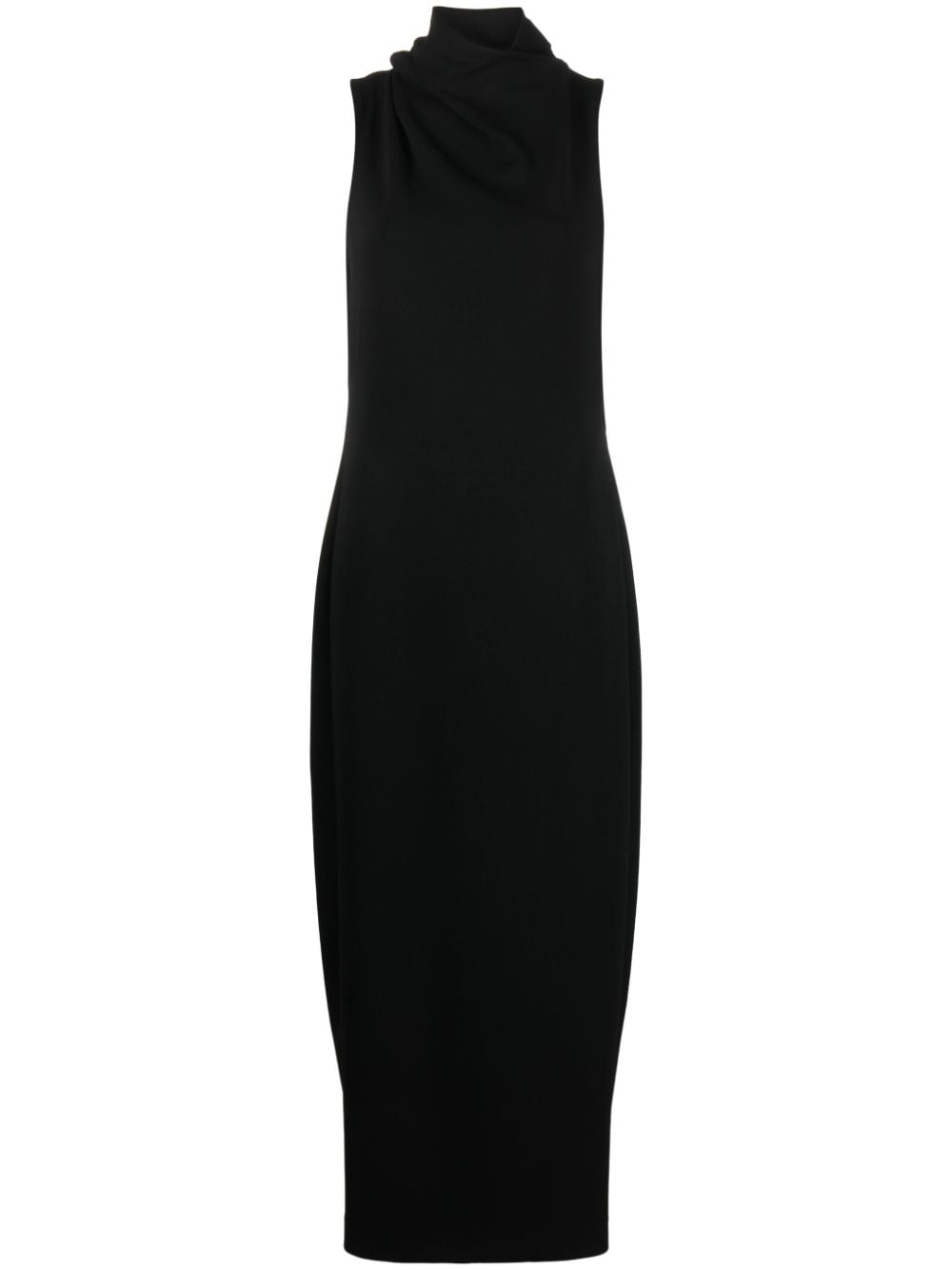 Long sleeveless dress with draped neckline