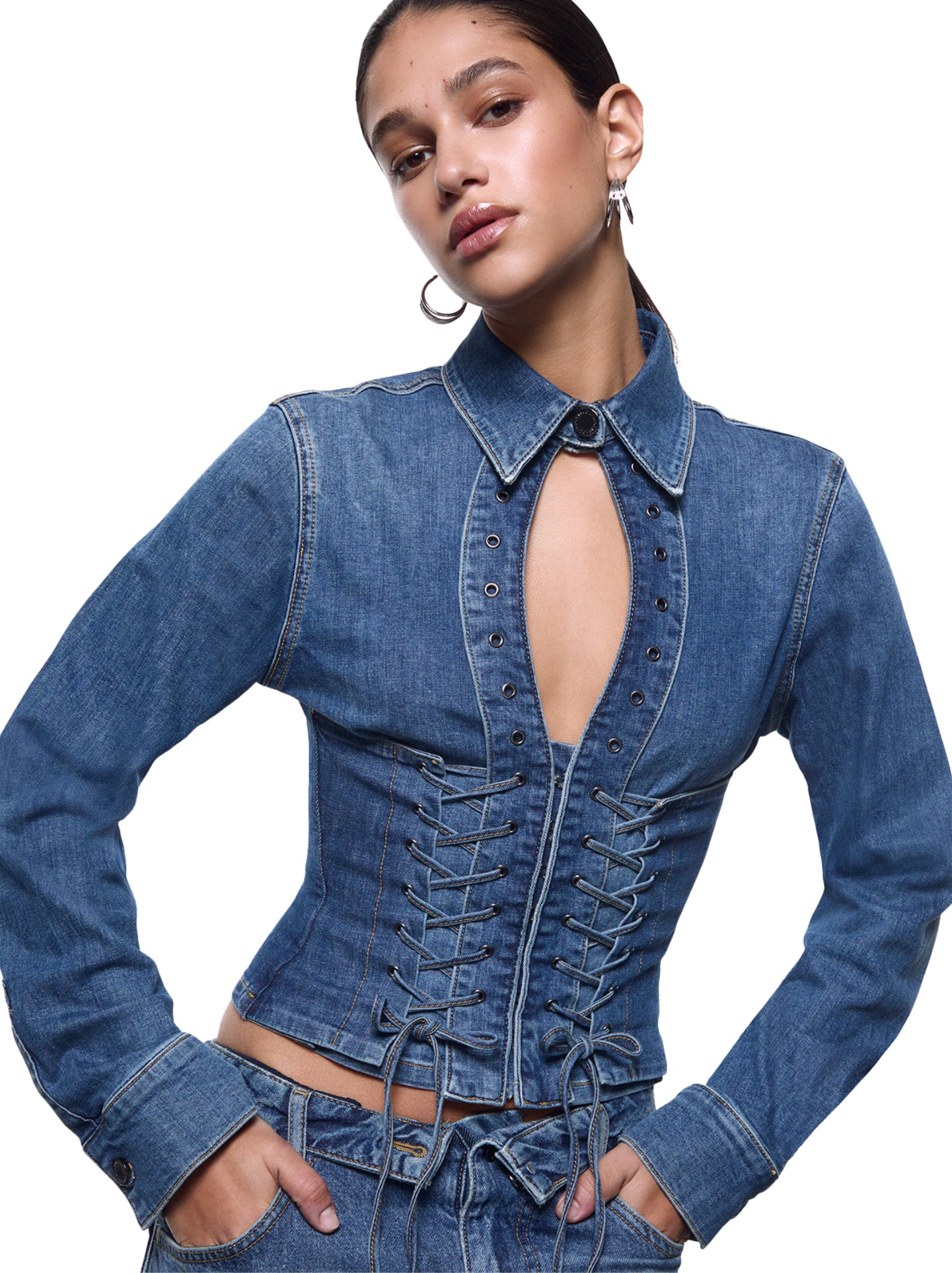 Camicia in denim con stringhe 