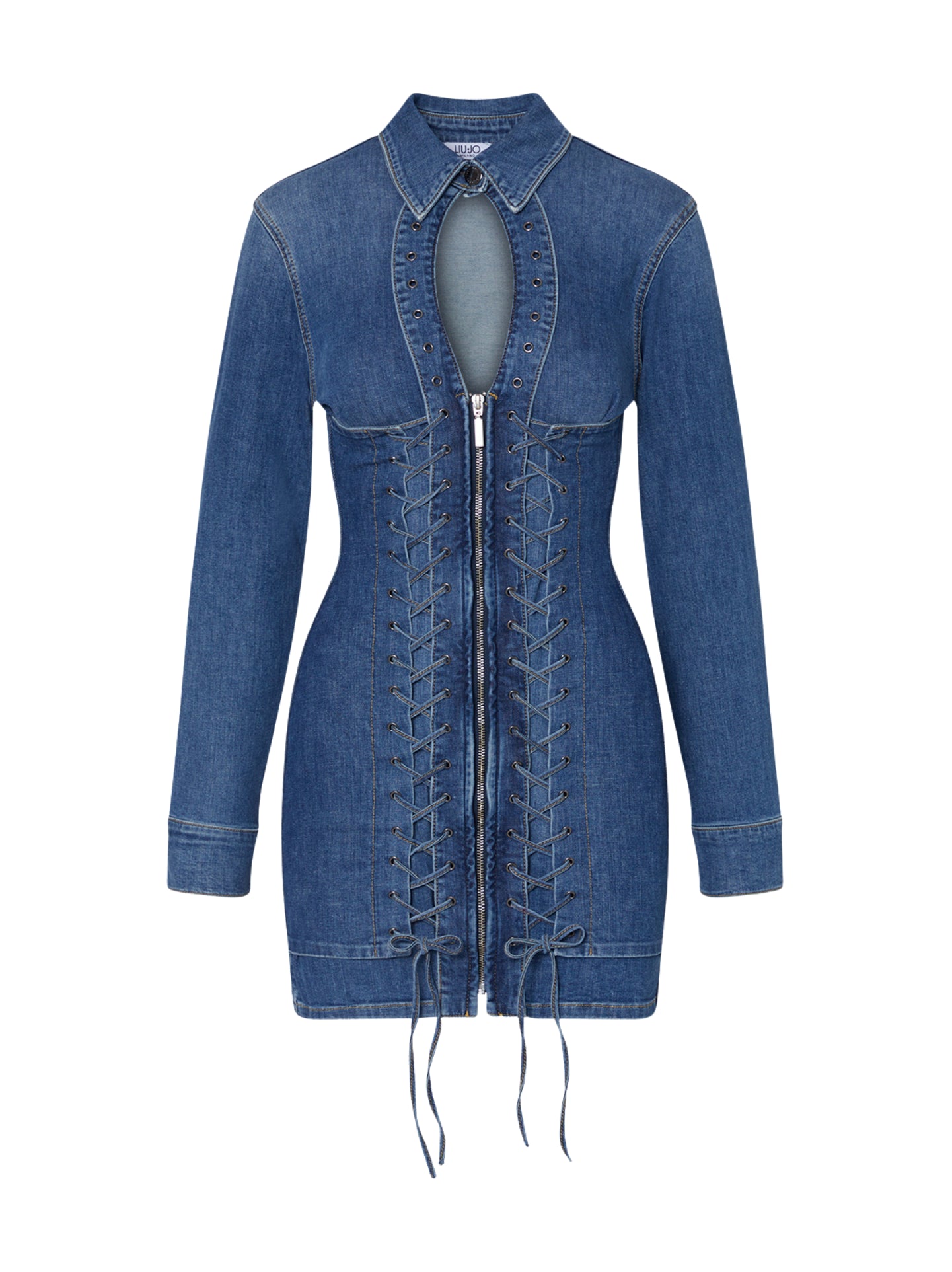 Abito corto in denim con stringhe 
