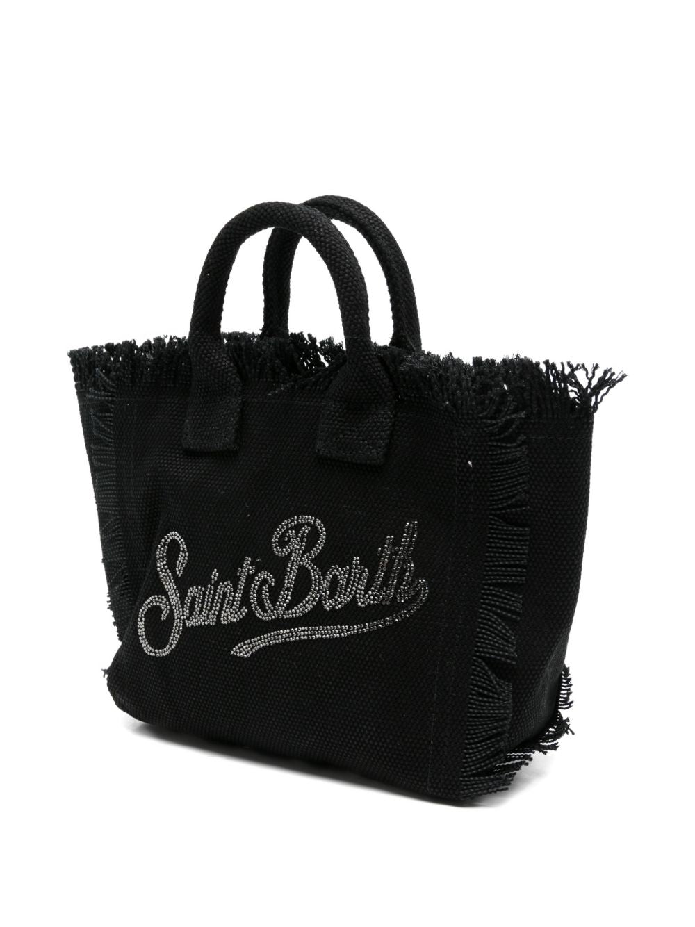 Borsa tote sfrangiata impreziosita da strass, stile vanity 