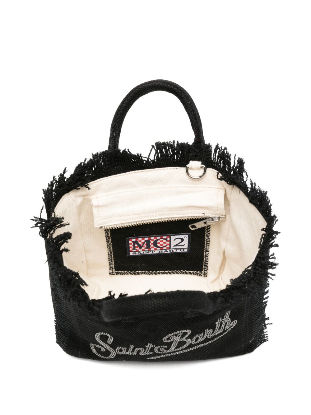 Borsa tote sfrangiata impreziosita da strass, stile vanity 