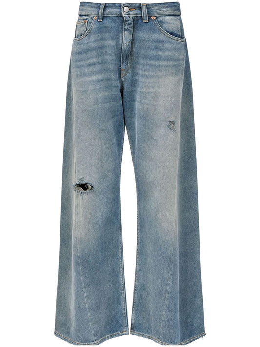 Jeans a gamba ampia con effetto vissuto 