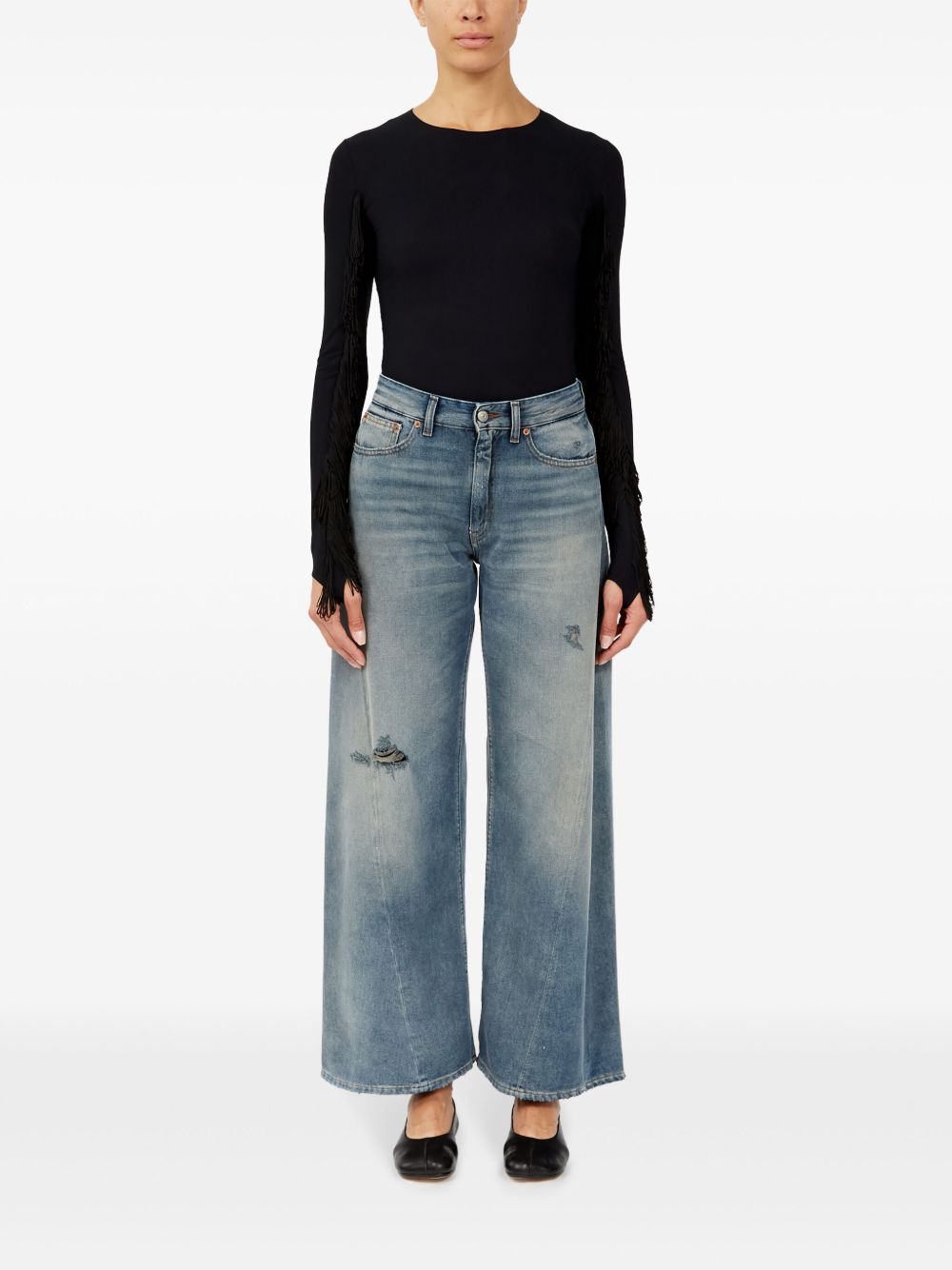 Jeans a gamba ampia con effetto vissuto 
