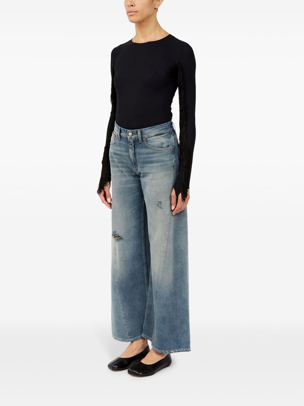 Jeans a gamba ampia con effetto vissuto 
