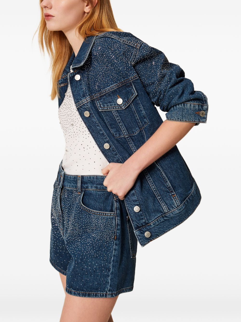 Shorts denim con strass 