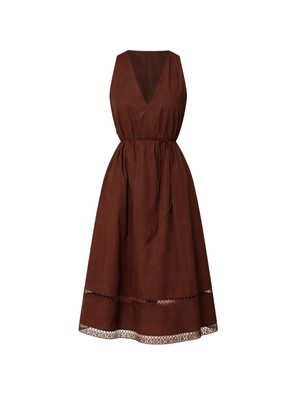 Abito midi con ricamo e scollo a V 