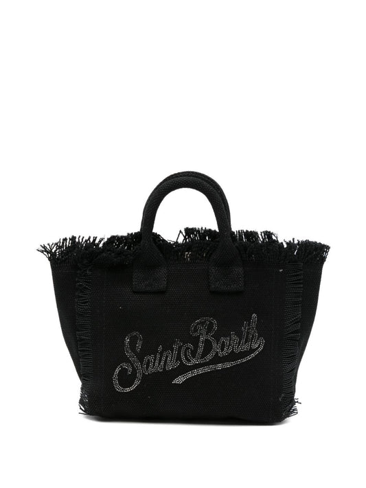 Borsa tote sfrangiata impreziosita da strass, stile vanity 