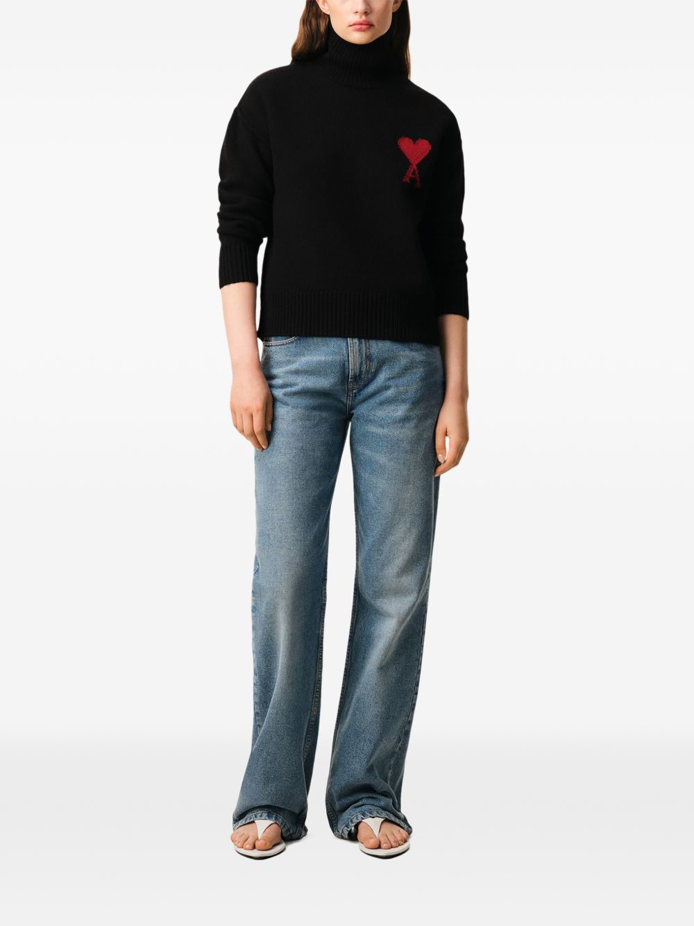 Maglione Collo a Imbuto Ami Paris Ami de Coeur Nero 