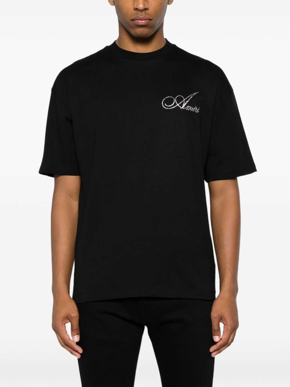 T-Shirt Uomo Amiri con Strass Nera 