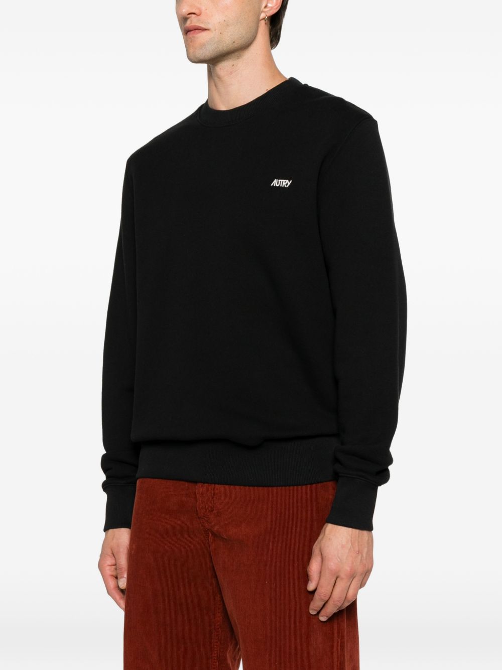 maglione di cotone con logo ricamato 