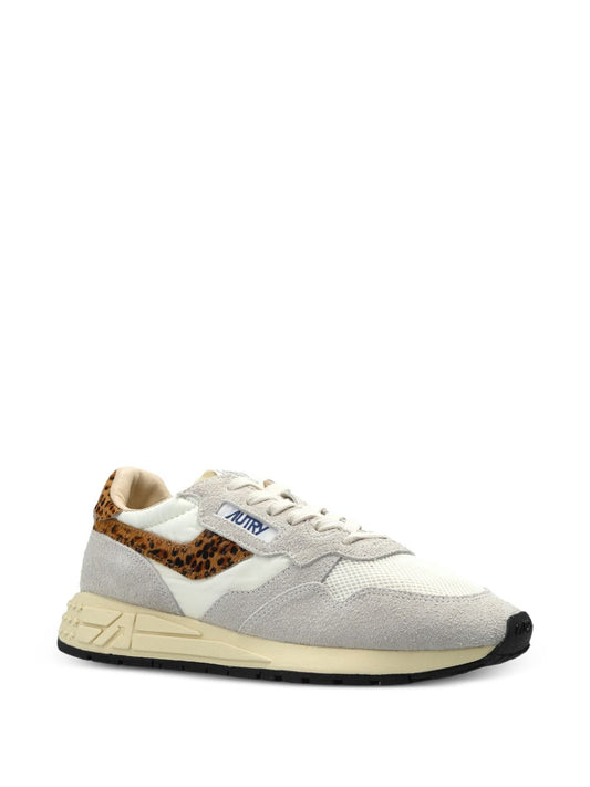 Sneakers basse Reelwind in nylon e camoscio, colore bianco e leopardato 