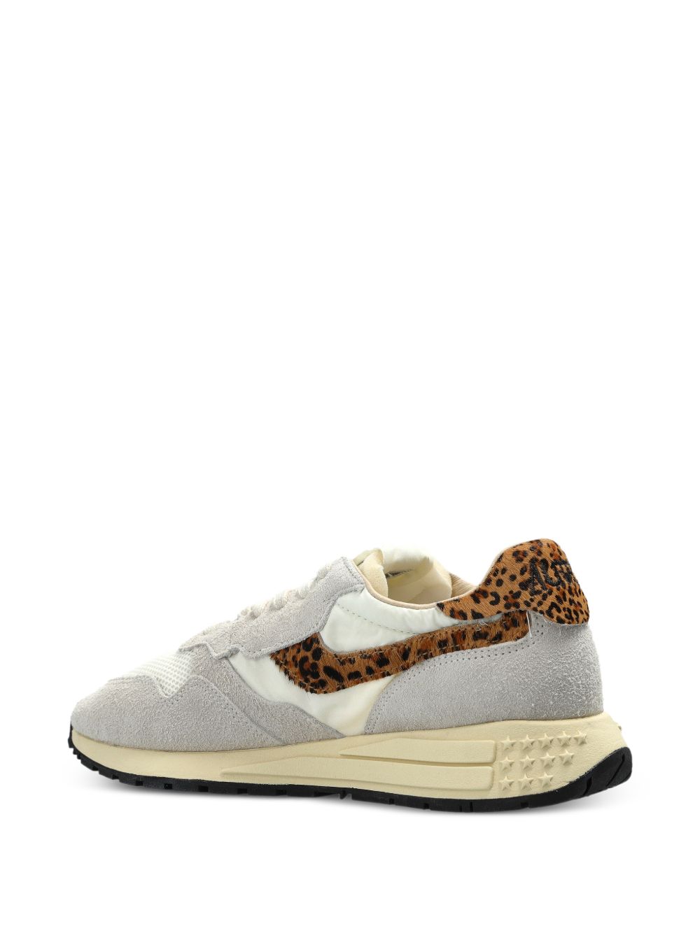 Sneakers basse Reelwind in nylon e camoscio, colore bianco e leopardato 