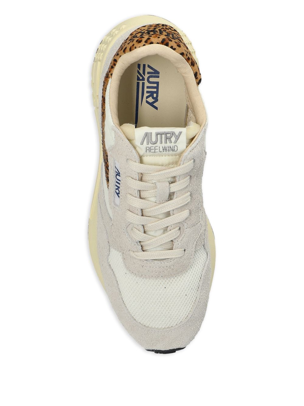 Sneakers basse Reelwind in nylon e camoscio, colore bianco e leopardato 