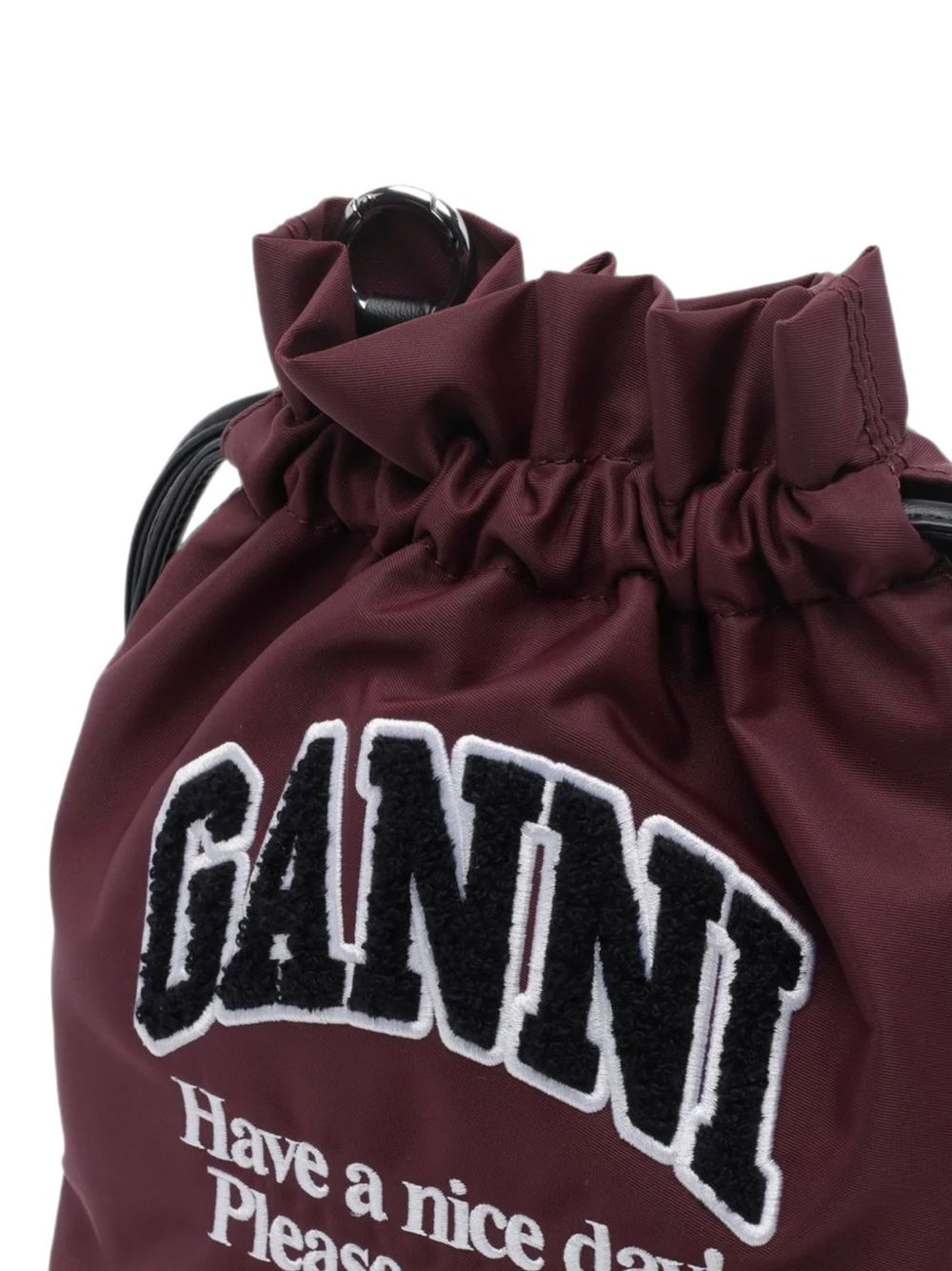 Borsa a secchiello con coulisse e patch logo 