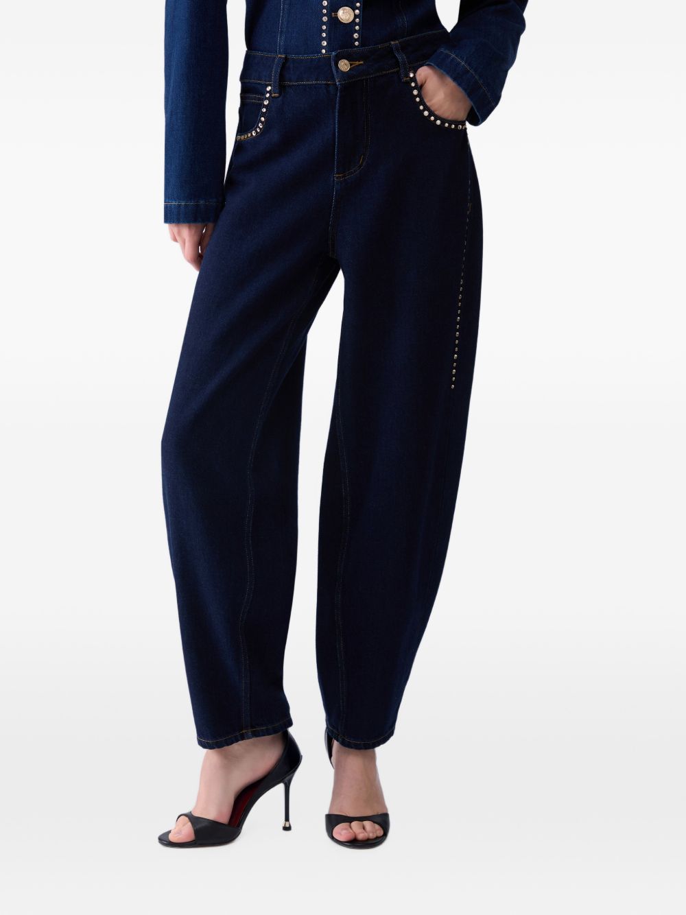 Jeans a vita alta con strass 