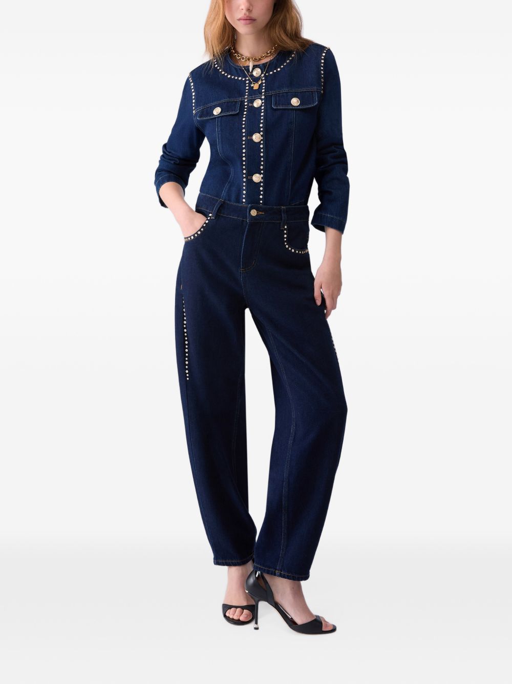 Jeans a vita alta con strass 