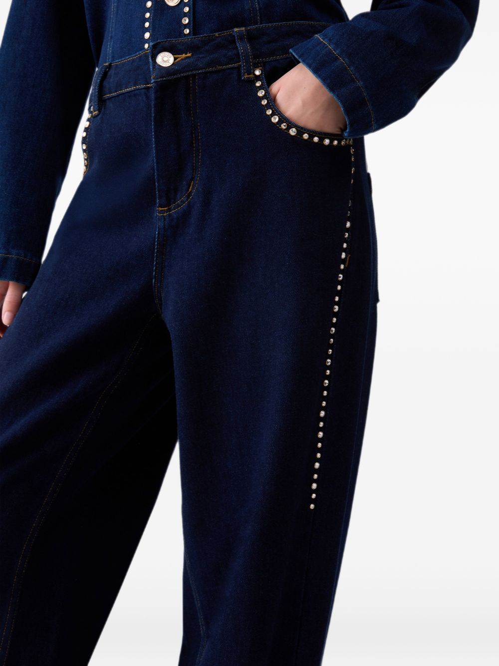 Jeans a vita alta con strass 