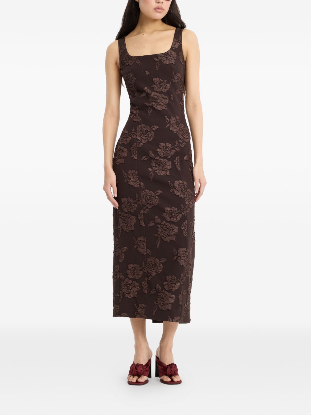 Abito midi smanicato con motivo jacquard 