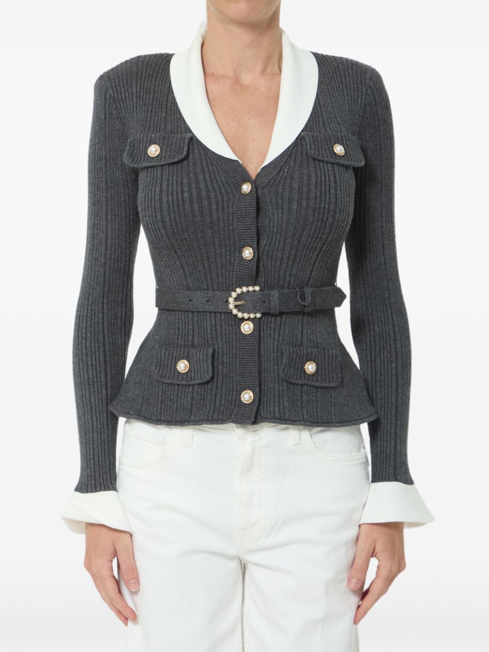Cardigan a coste con cintura 