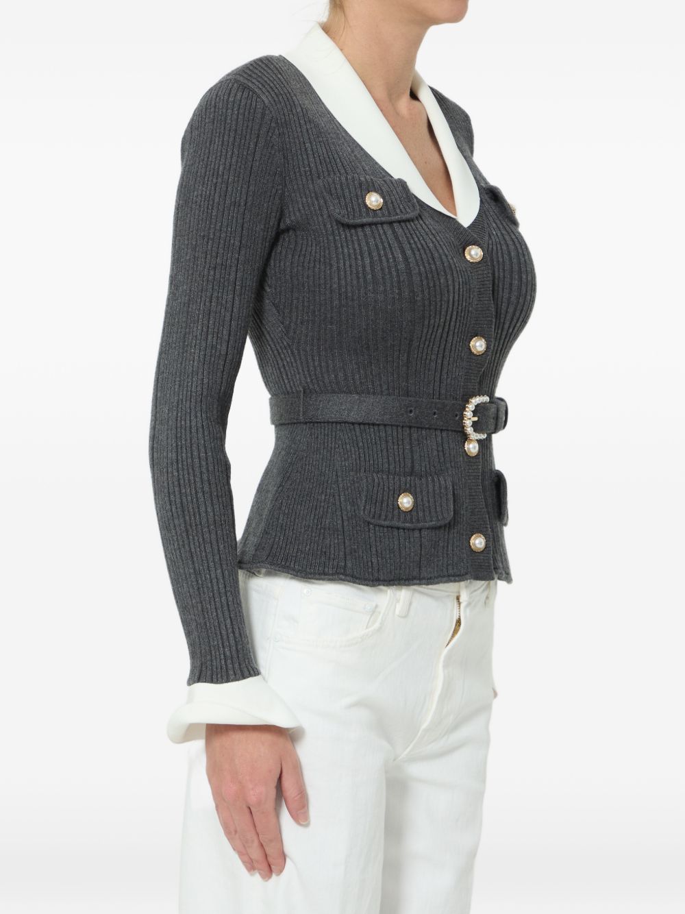Cardigan a coste con cintura 