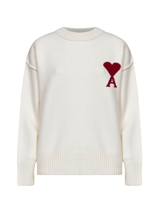 Maglione Intarsio Ami Paris Ami de Coeur Bianco 