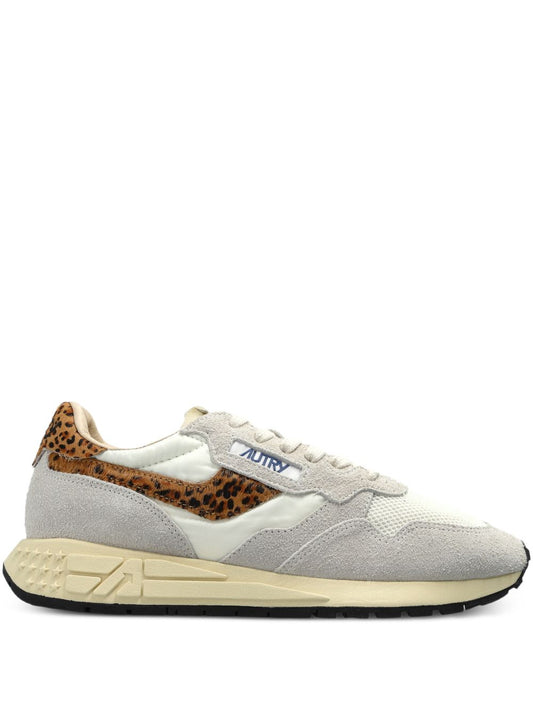 Sneakers basse Reelwind in nylon e camoscio, colore bianco e leopardato 