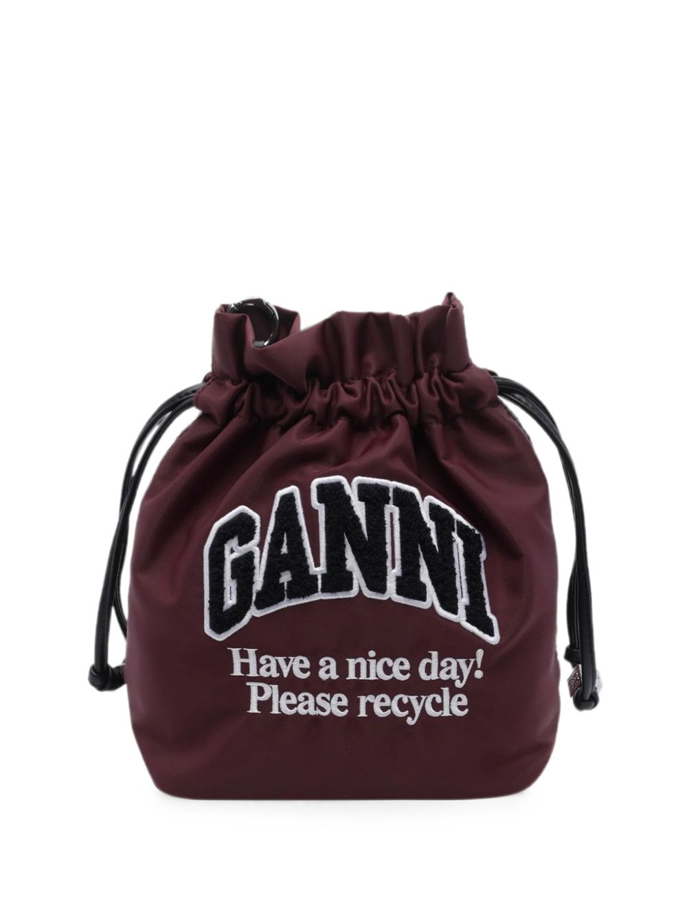 Borsa a secchiello con coulisse e patch logo 